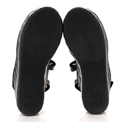 Chanel Shiny Calfskin Logo Platform Sandals 39 Black 5 of 9