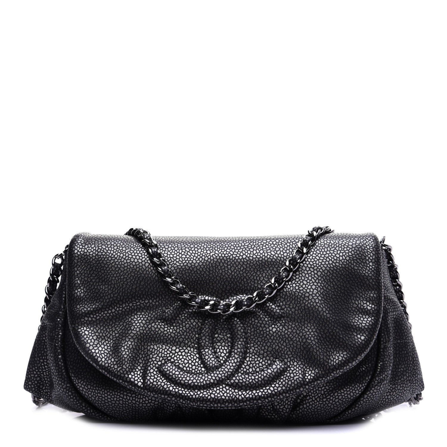 Chanel Metallic Caviar Half Moon Wallet On Chain WOC Dark Silver 1 of 12