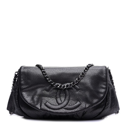 Chanel Metallic Caviar Half Moon Wallet On Chain WOC Dark Silver 1 of 12
