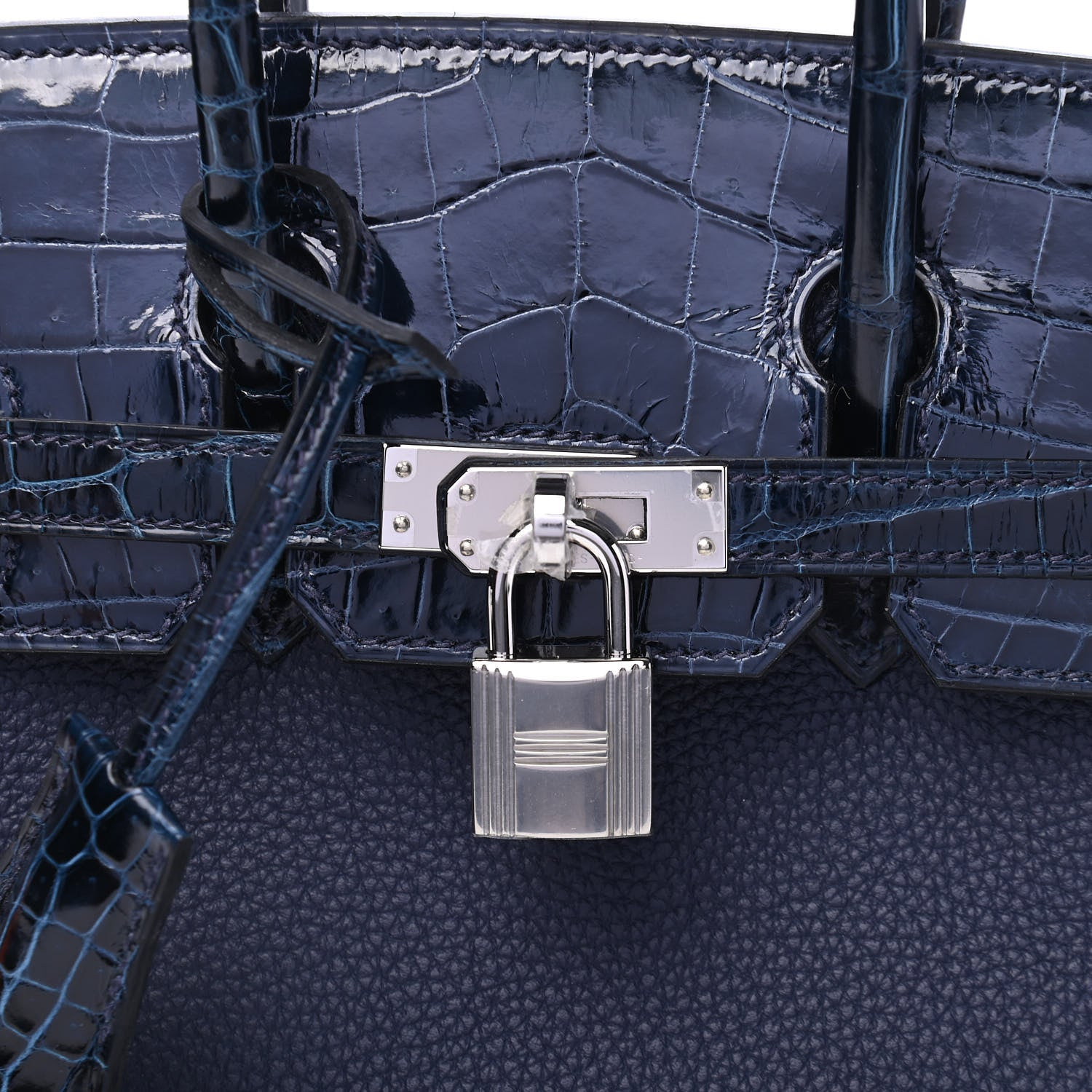 Hermes Togo Shiny Niloticus Crocodile Birkin Touch 25 Bleu Nuit Bleu Baltique 10 of 14
