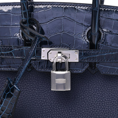 Hermes Togo Shiny Niloticus Crocodile Birkin Touch 25 Bleu Nuit Bleu Baltique 10 of 14