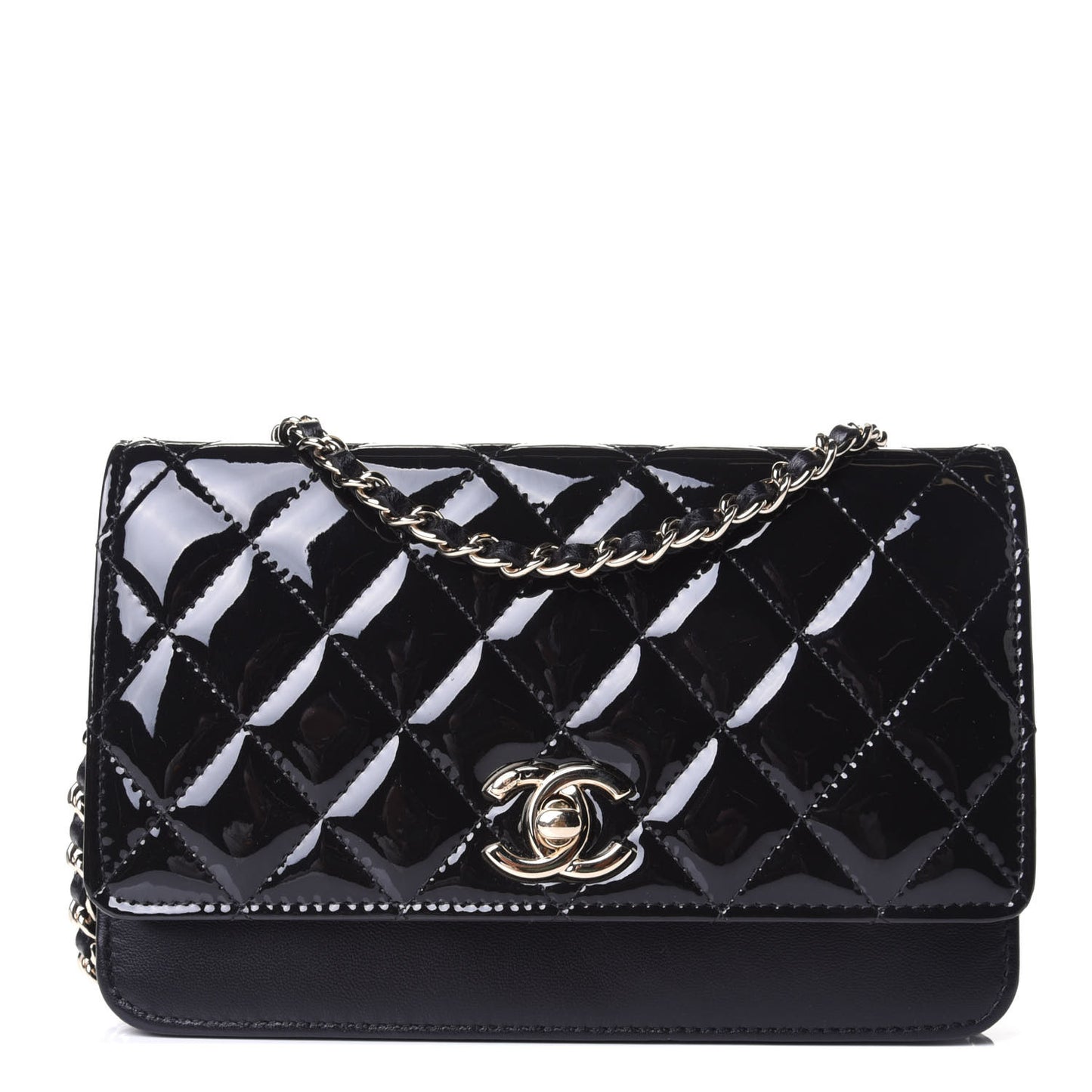 Patent Quilted Wallet On Chain WOC Black