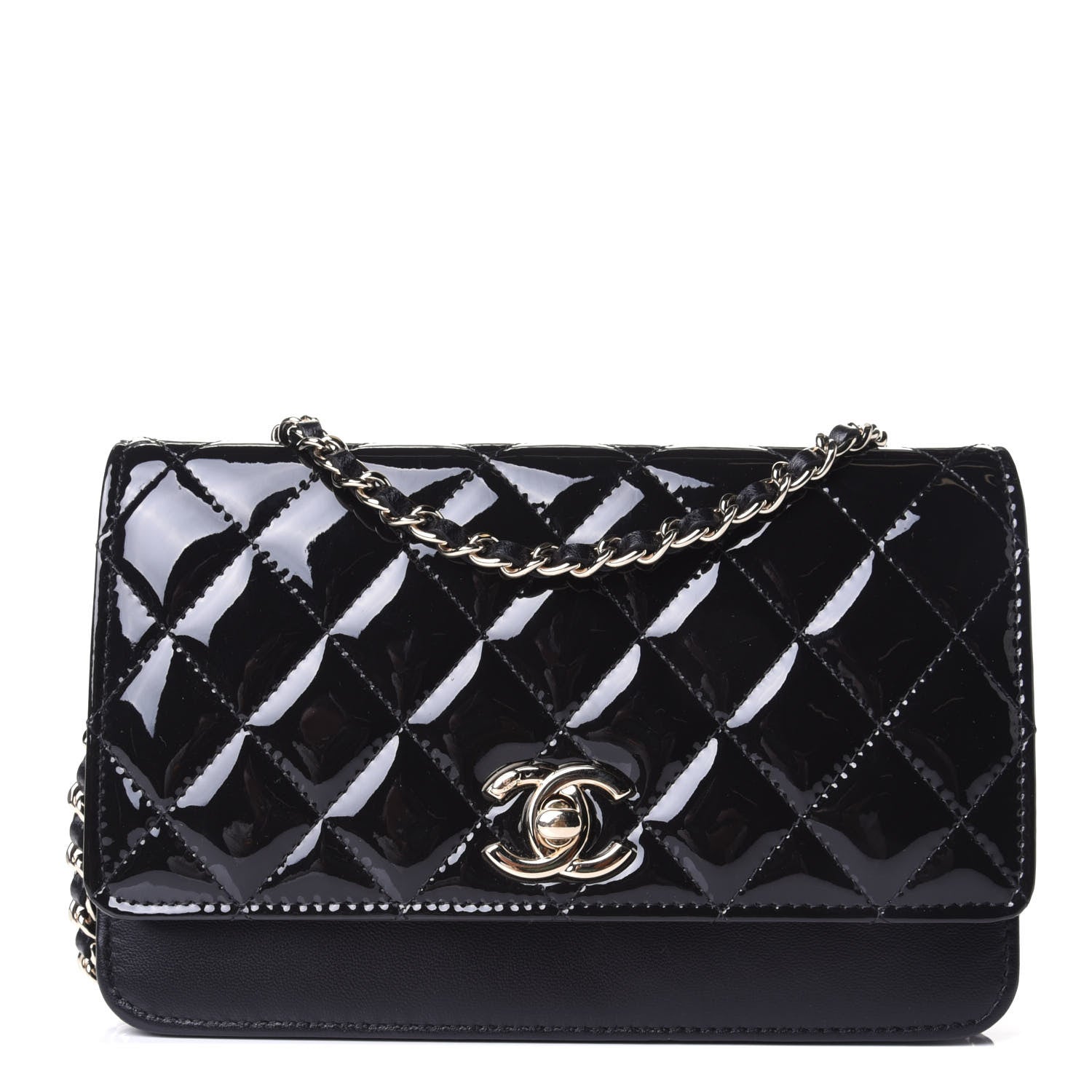 Chanel Patent Quilted Wallet On Chain WOC Black 1 of 3