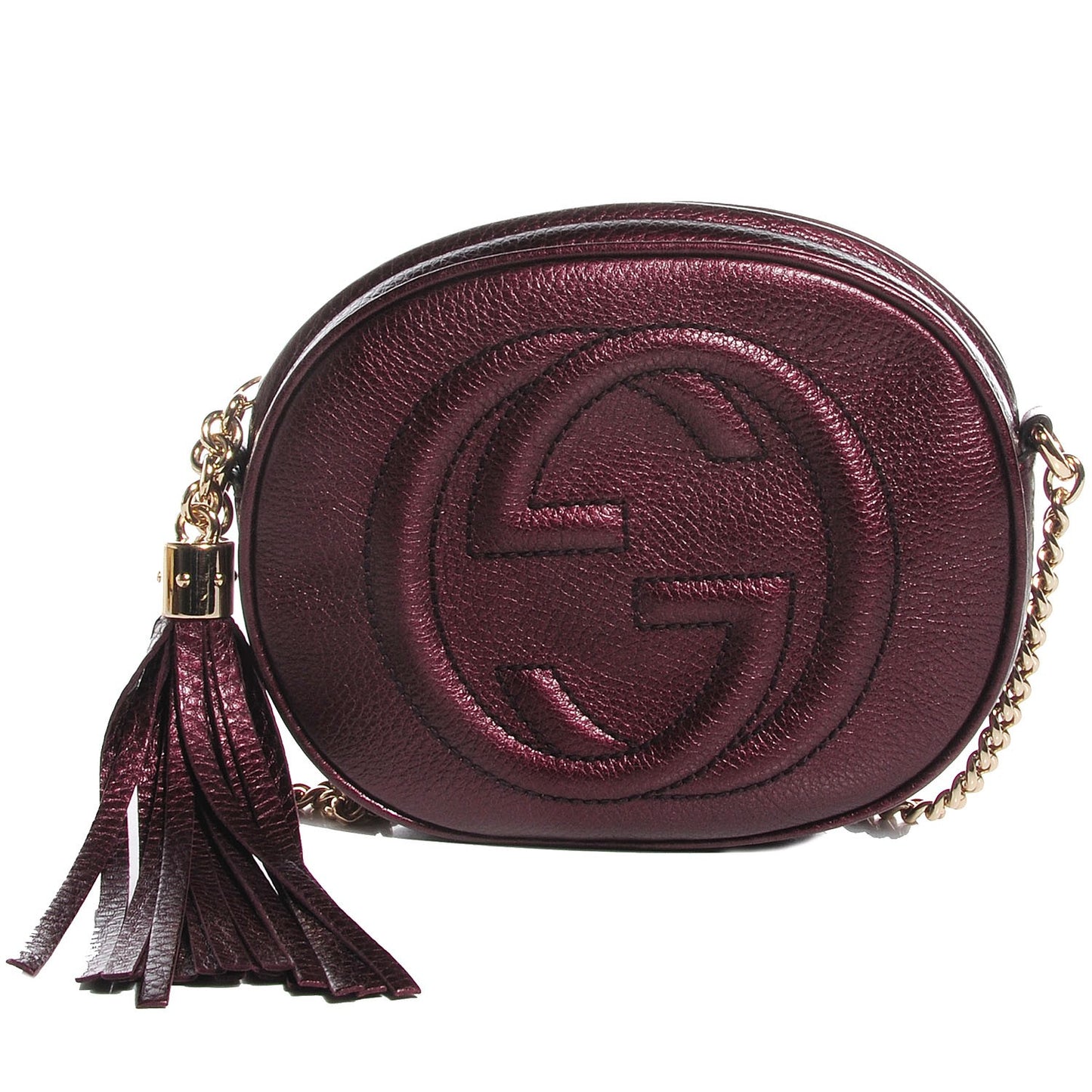 Metallic Cellarius Calfskin Mini Soho Chain Bag Classic Burgundy