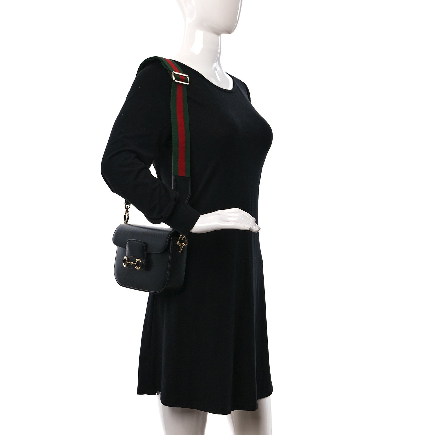 Gucci Azalea Calfskin Web Mini Horsebit 1955 Shoulder Bag Black 3 of 9