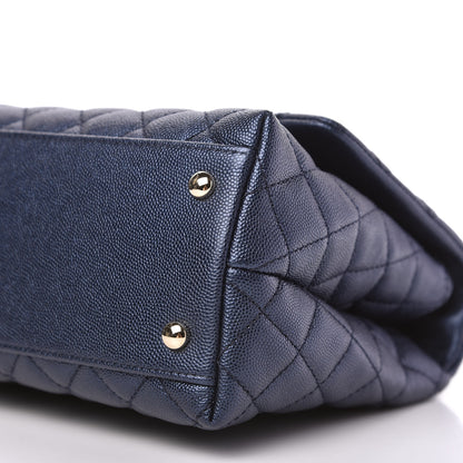 Chanel Iridescent Caviar Quilted Small Coco Handle Flap Dark Blue 7 of 11