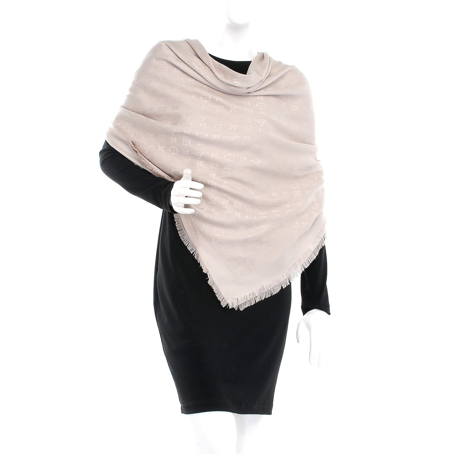 Silk Wool Monogram Shawl Greige