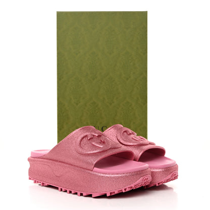 Gucci Glitter Rubber Womens Interlocking G Platform 42mm Slide Sandals 40 Rose 9 of 9