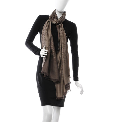 Gucci Wool Silk GG Monogram GGNat Scarf Rope Dark Brown 2 of 10