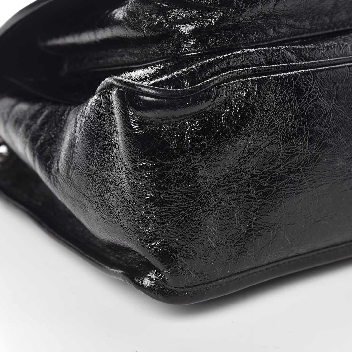Crinkled Calfskin Matelasse Monogram Medium Niki Chain Satchel Black