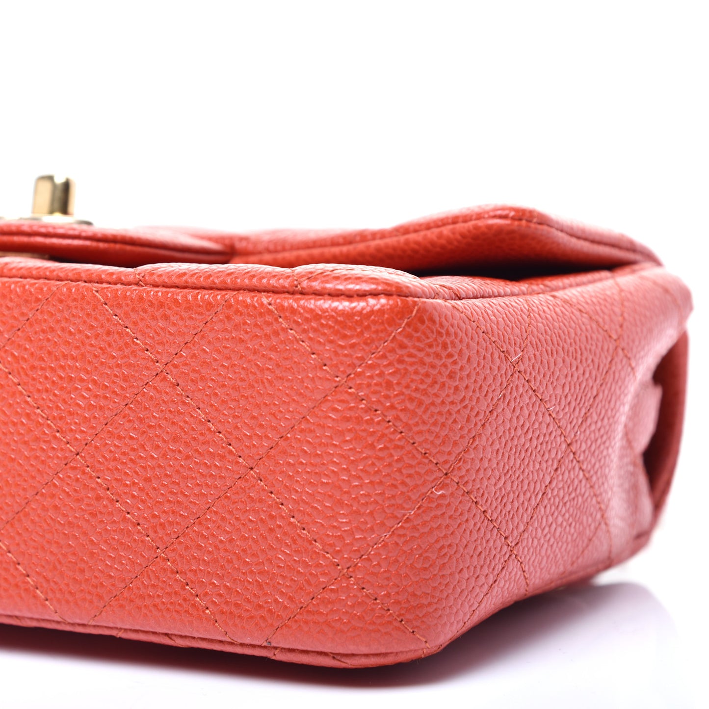 Pearly Caviar Quilted Mini Rectangular Flap Orange
