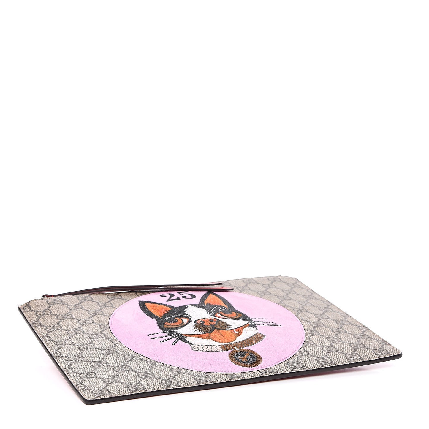 GG Supreme Monogram Bosco Patch Zip Pouch Beige Malva Hibiscus Red