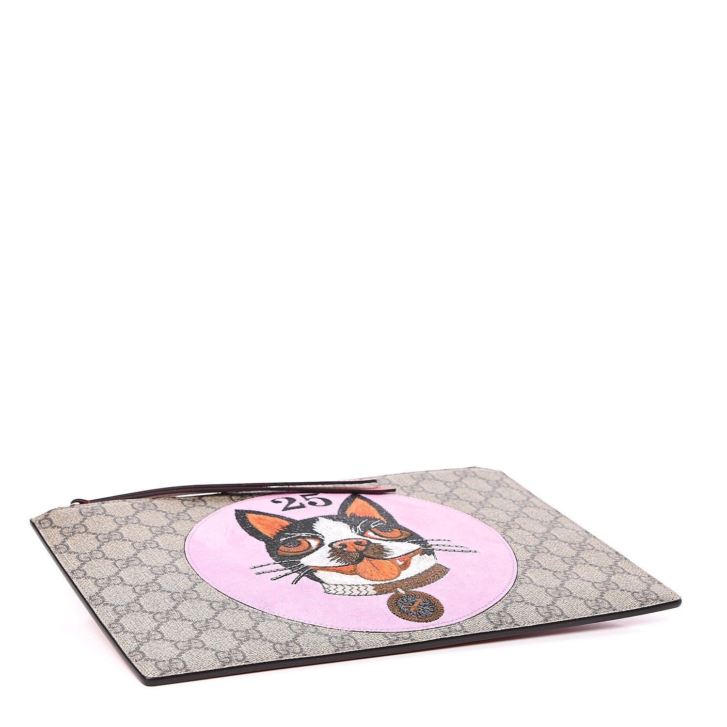 Gucci GG Supreme Monogram Bosco Patch Zip Pouch Beige Malva Hibiscus Red 4 of 7
