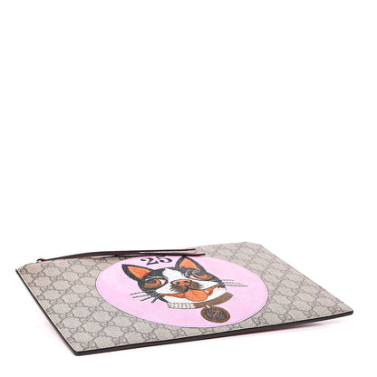 Gucci GG Supreme Monogram Bosco Patch Zip Pouch Beige Malva Hibiscus Red 4 of 7