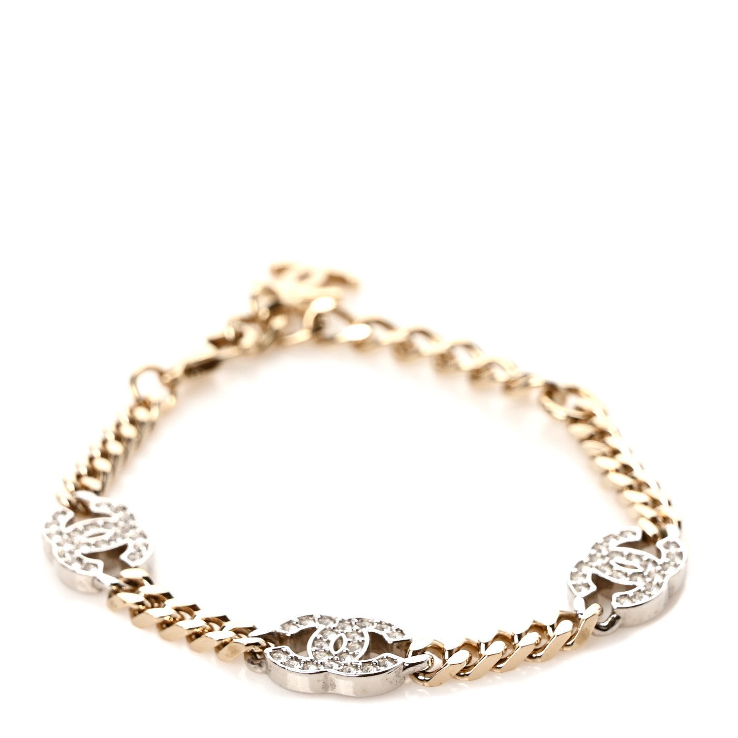 Chanel Crystal CC Chain Bracelet Gold Silver 1 of 5