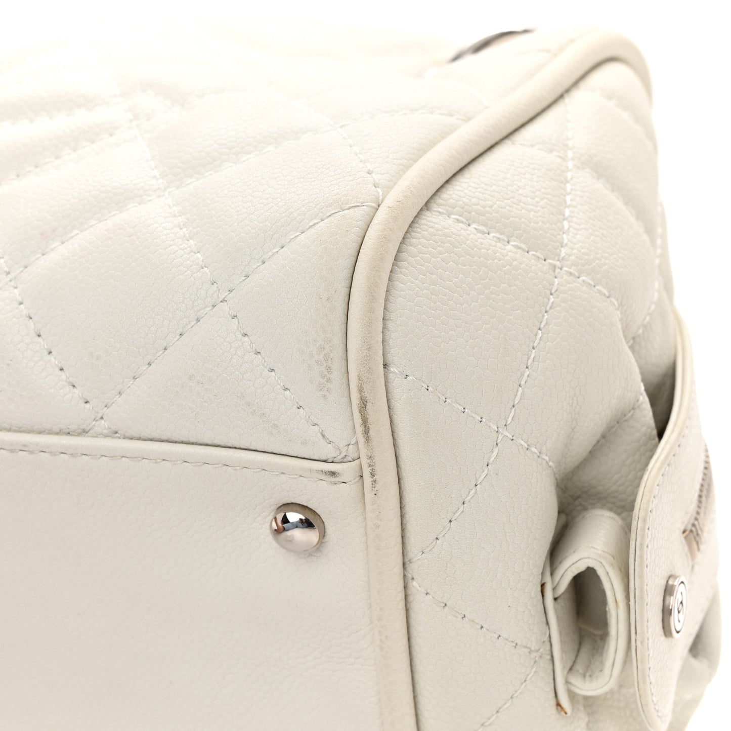 Caviar Quilted CC Timeless Bowler White