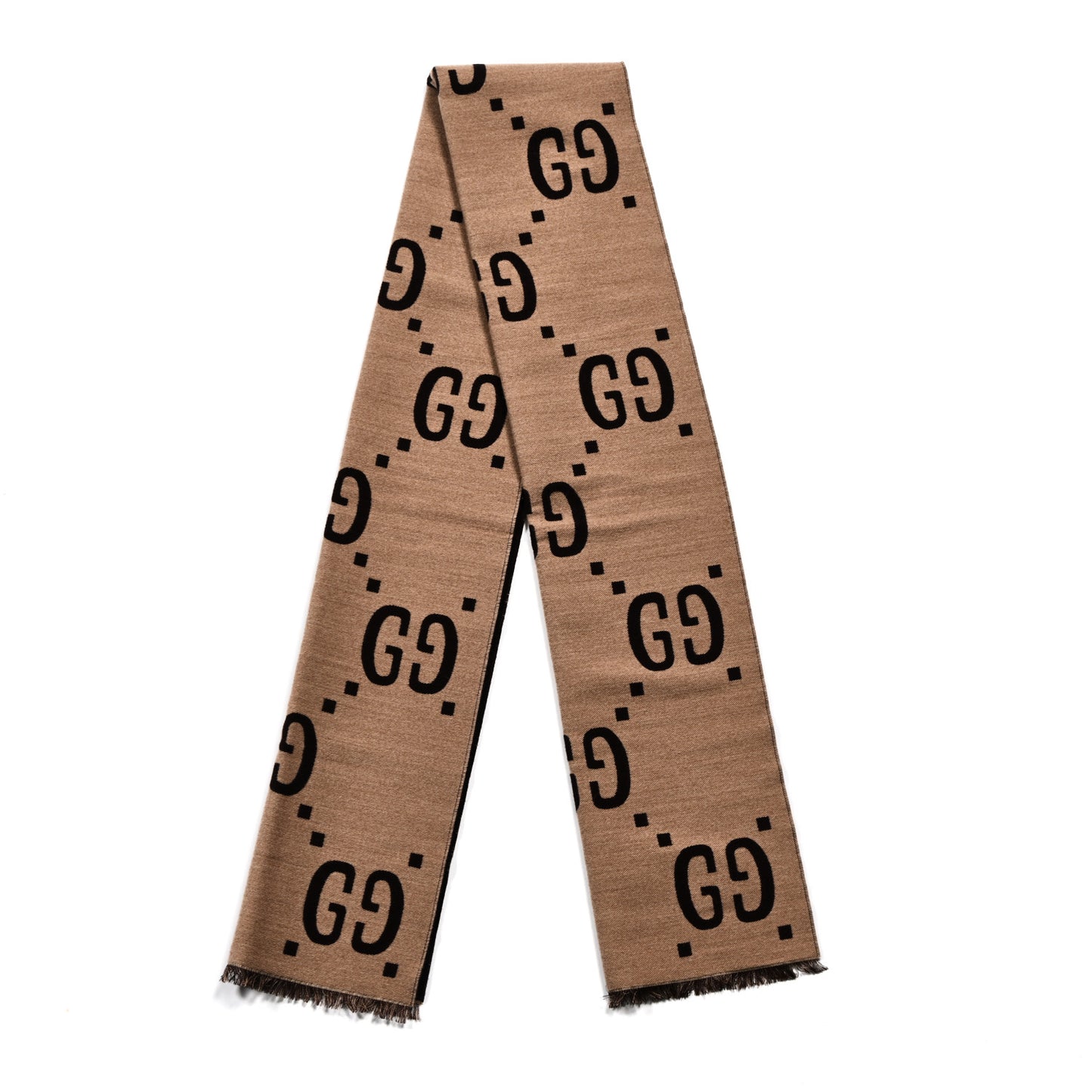 Wool Silk Monogram Jumbo GG Freedom Scarf Dark Brown Beige