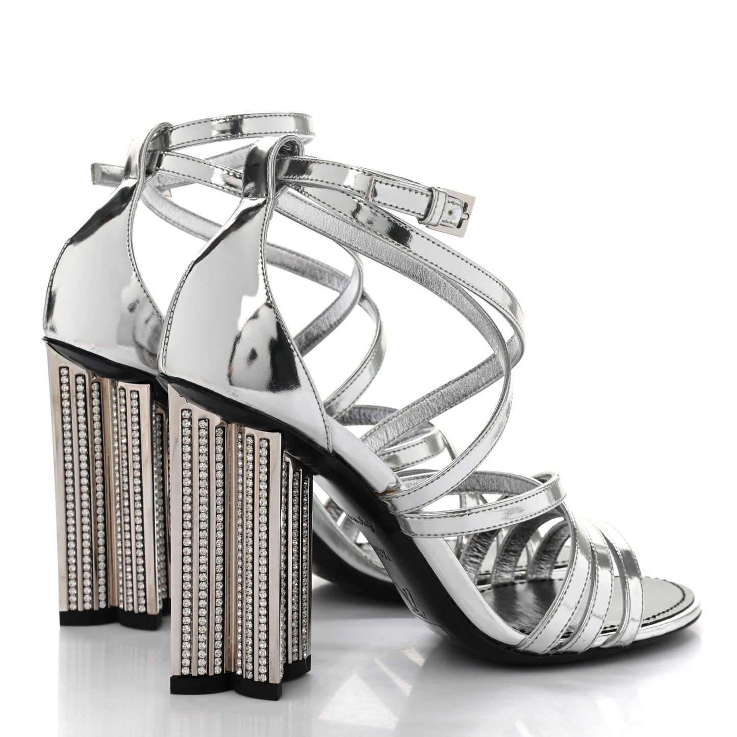 Metallic Patent Crystal Silhouette Criss Cross Sandals 35.5 Silver
