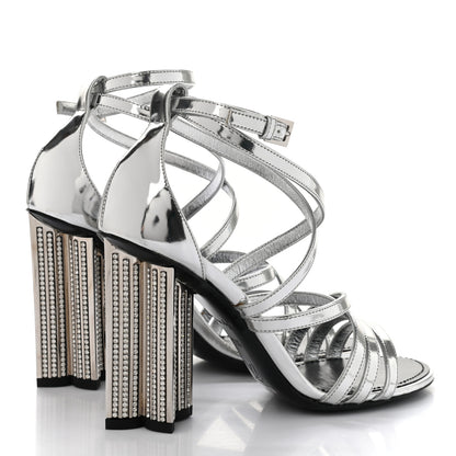 Louis Vuitton Metallic Patent Crystal Silhouette Criss Cross Sandals 35.5 Silver 4 of 7