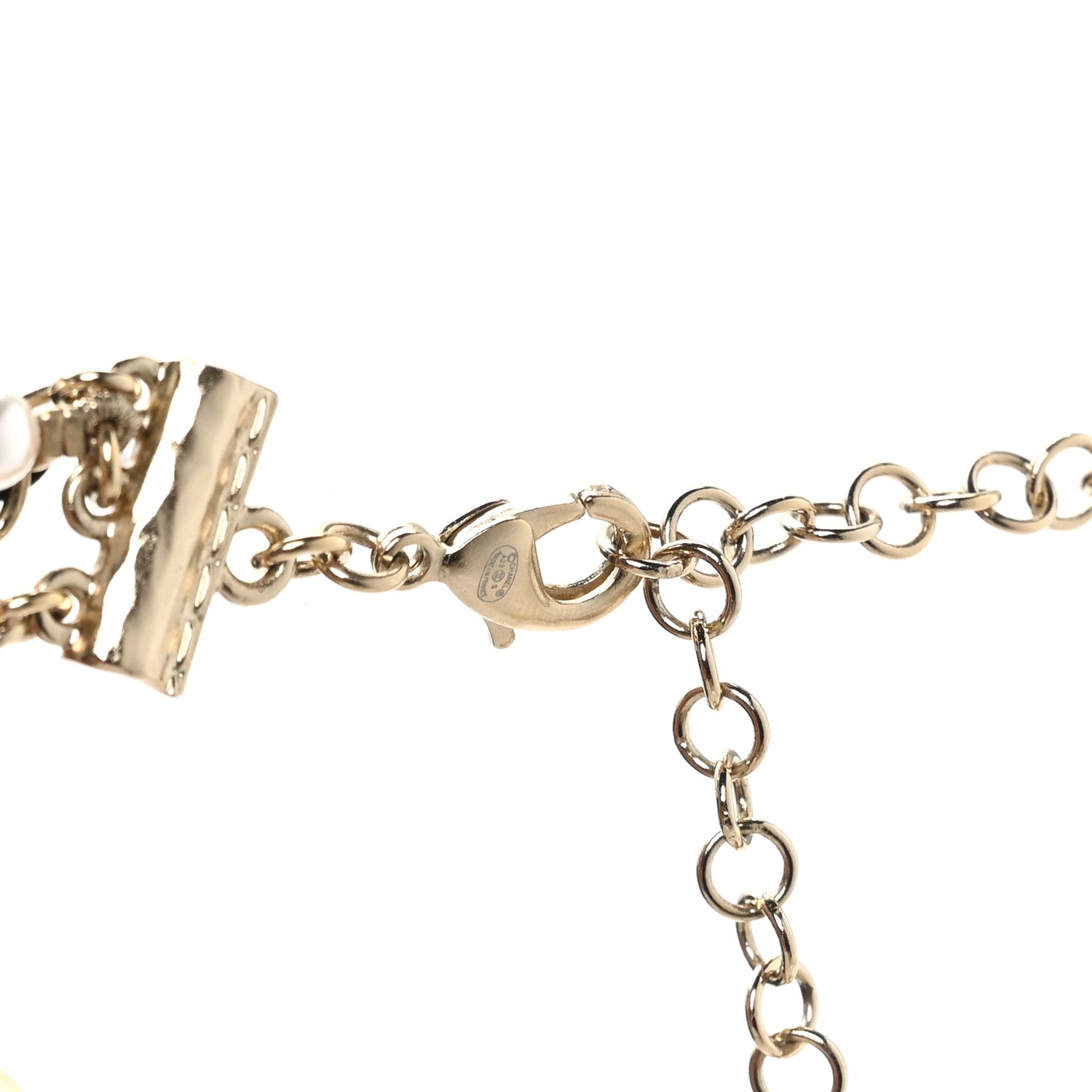 Chanel Calfskin Pearl Metal CC Bow Necklace Gold White Black 4 of 5
