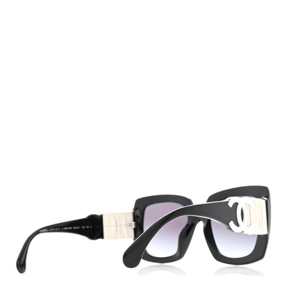 Chanel Acetate Calfskin Polarized Square Sunglasses 5473-Q Black White 4 of 8