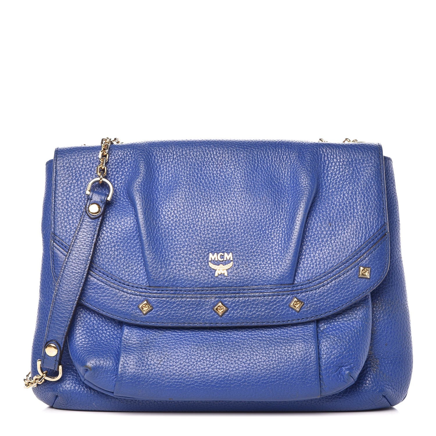 MCM Calfskin Studded Shoulder Bag Blue 1 of 16