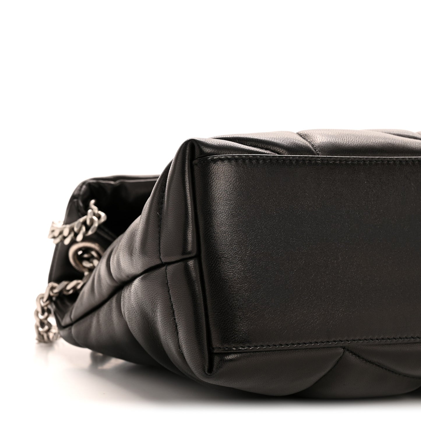 Lambskin Quilted Small Loulou Puffer Monogram Chain Satchel Black