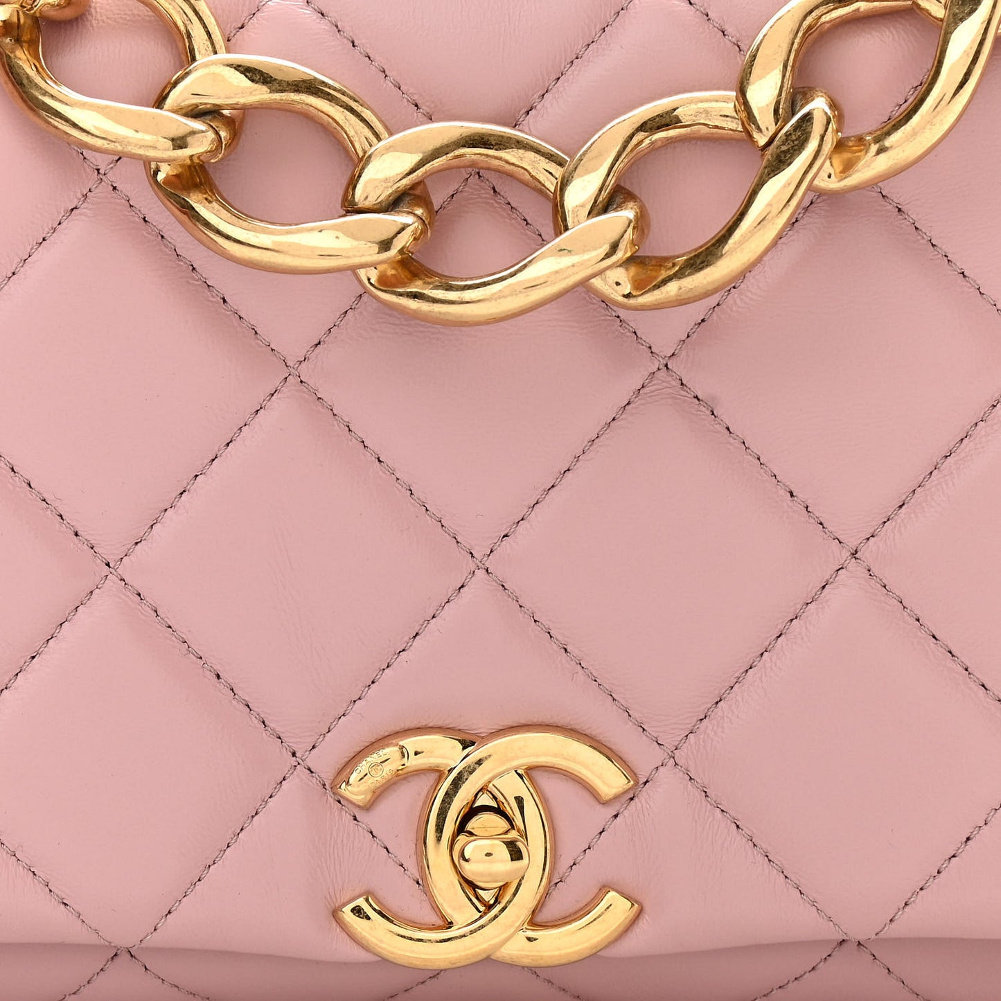 Lambskin Quilted Medium Color Match Flap Light Pink