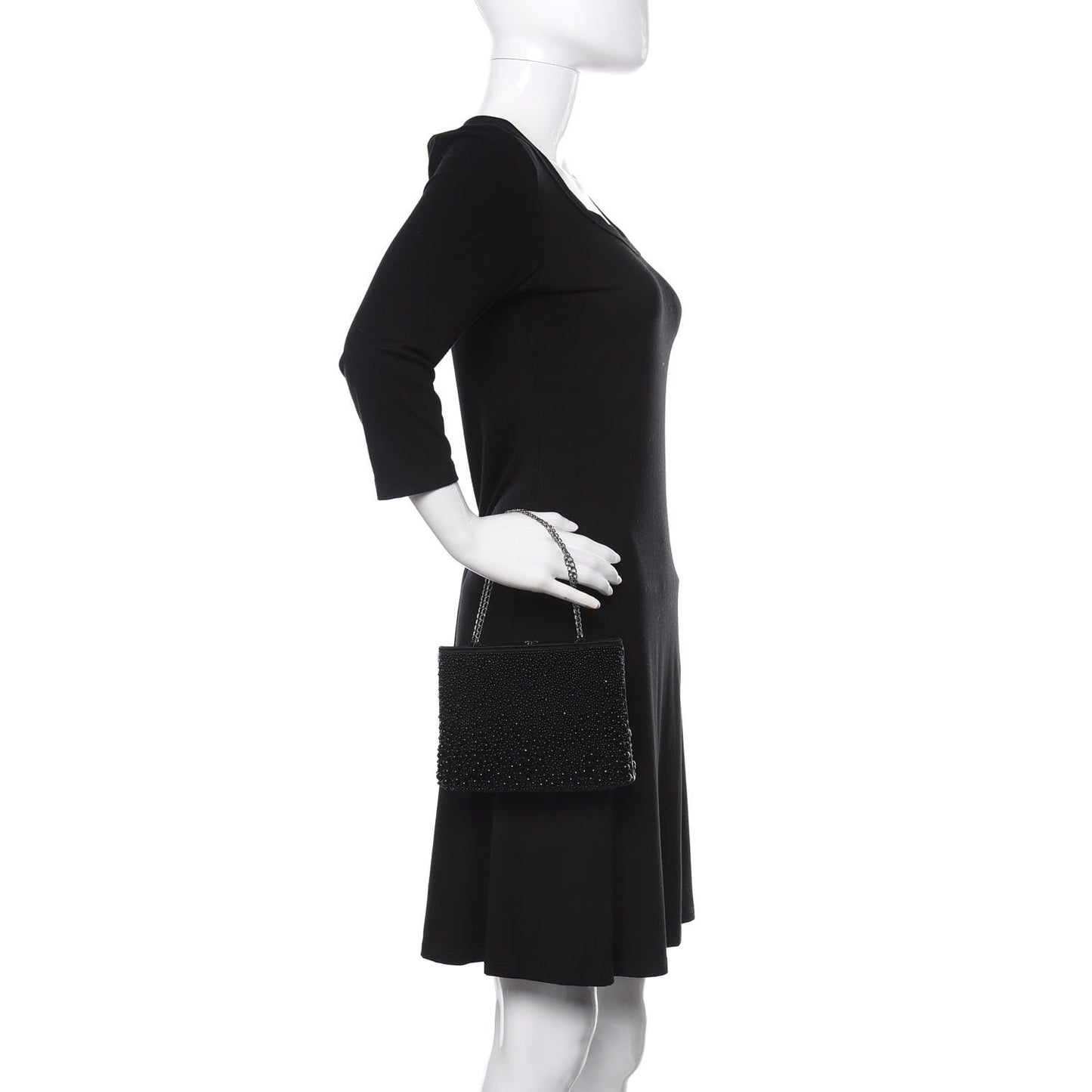 Satin Beaded CC Evening Bag Black