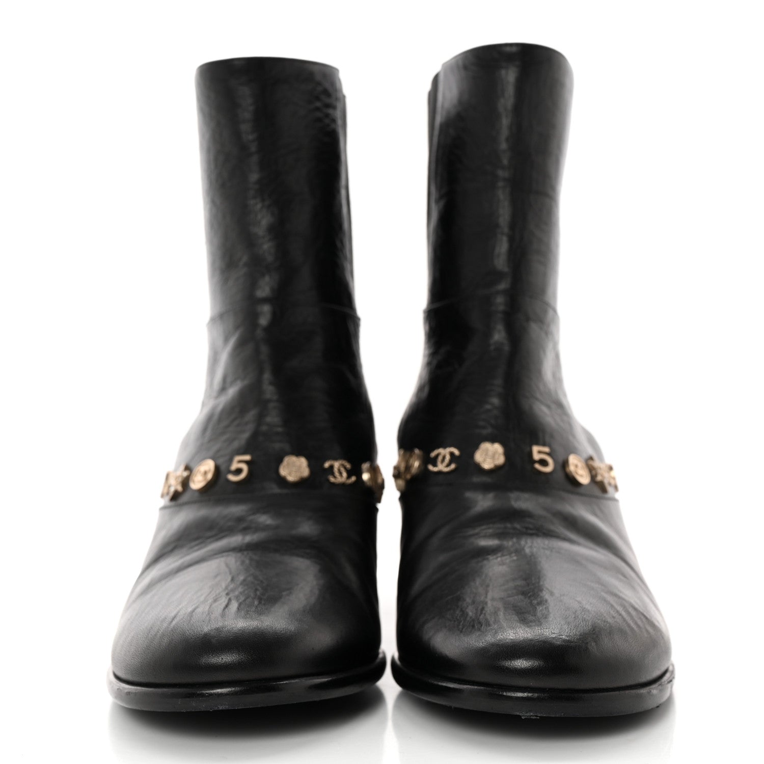 Chanel Tumbled Calfskin Short Boots 38.5 Black 2 of 12
