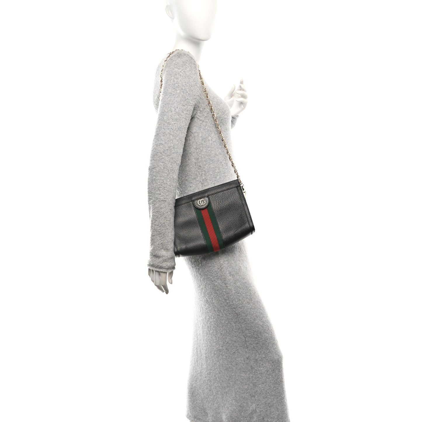 Calfskin GG Web Small Ophidia Chain Shoulder Bag Black