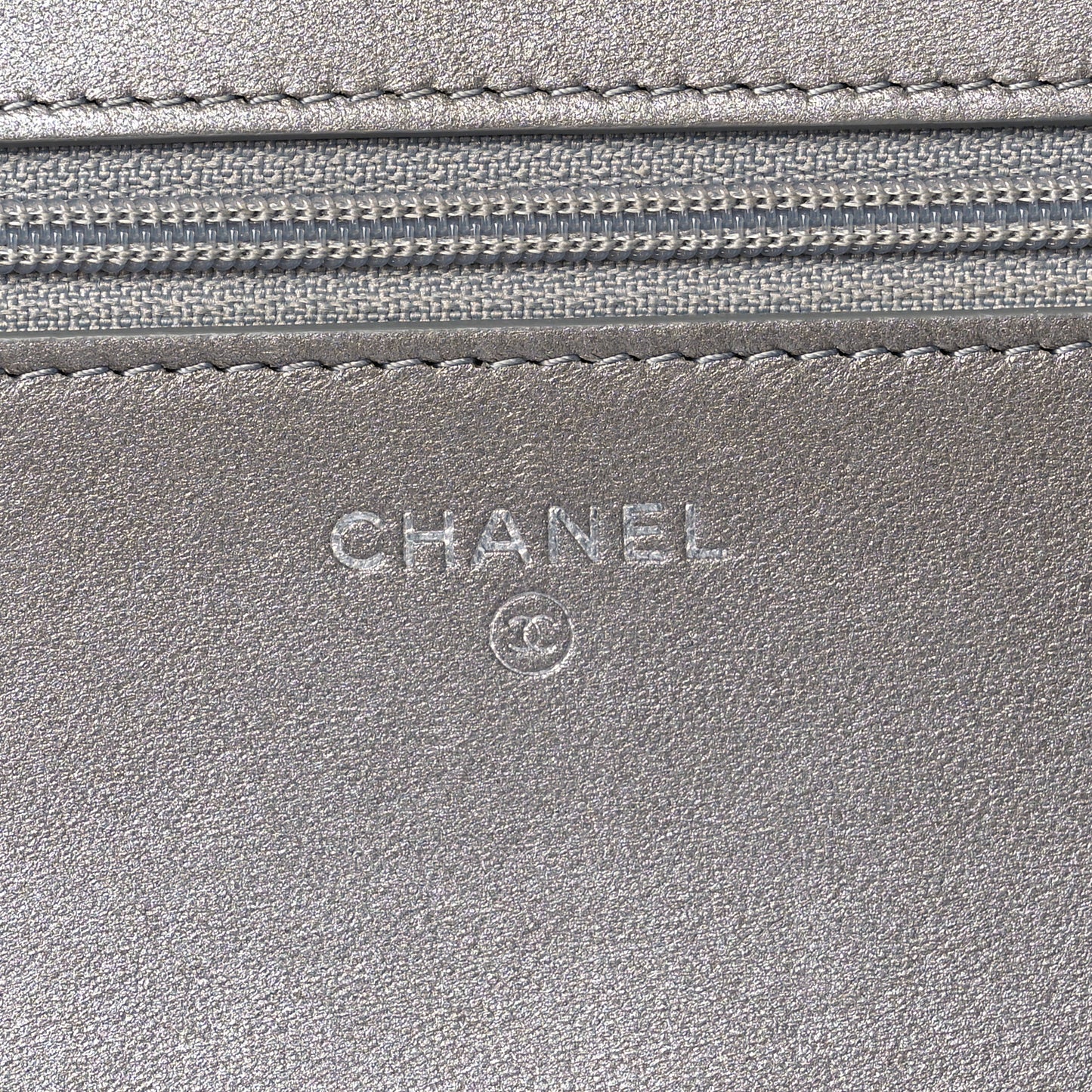 Metallic Lambskin Quilted Data Center Wallet On Chain WOC Silver