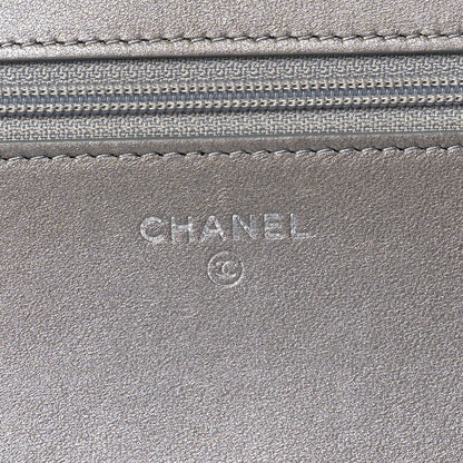 Chanel Metallic Lambskin Quilted Data Center Wallet On Chain WOC Silver 6 of 11