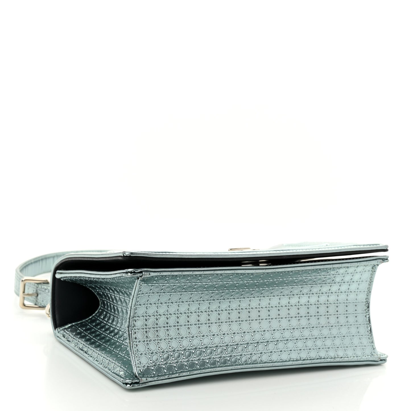 Metallic Patent Micro-Cannage Small Diorama Flap Bag Azur