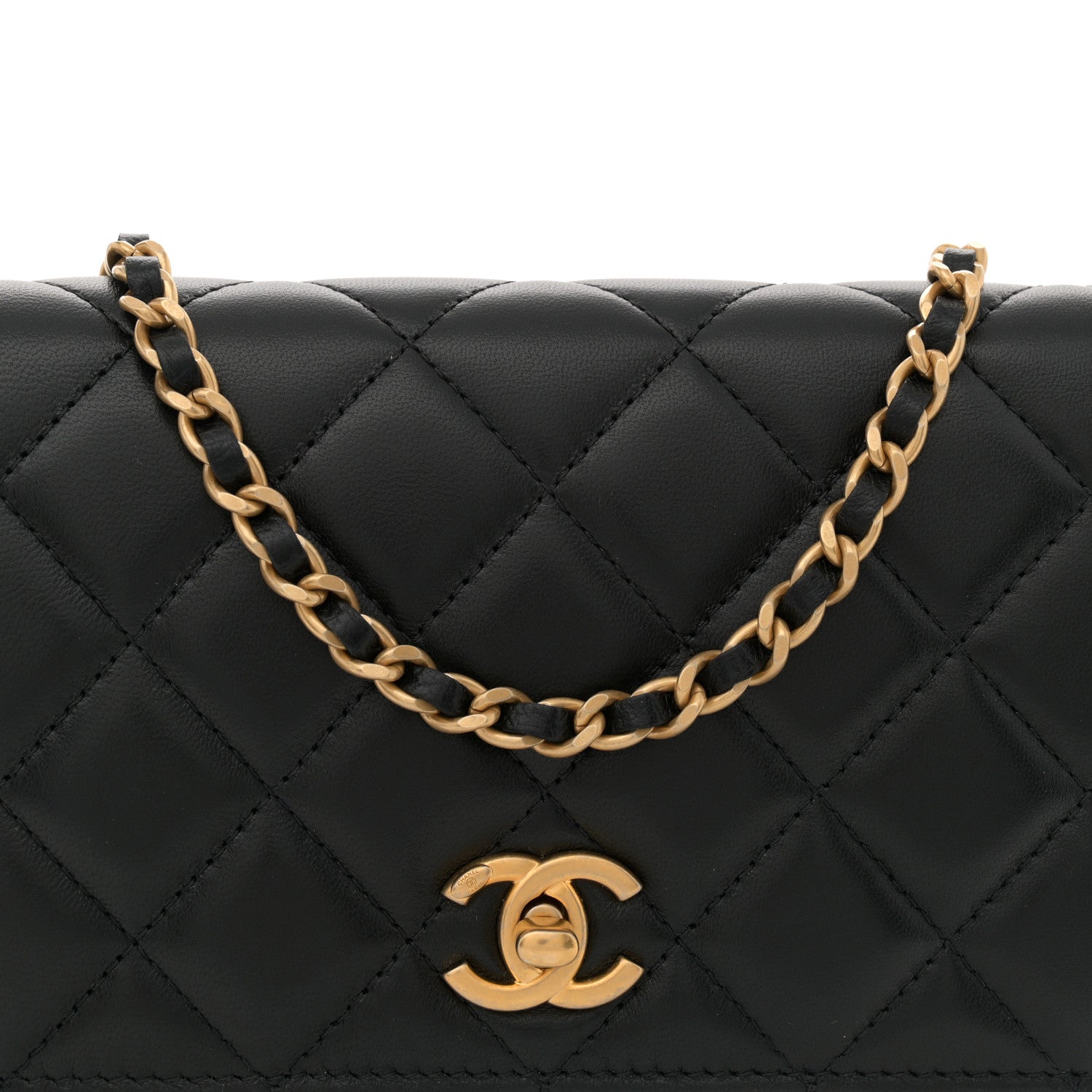 Chanel Lambskin Quilted CC Pearl Crush Wallet on Chain WOC Black 9 of 12