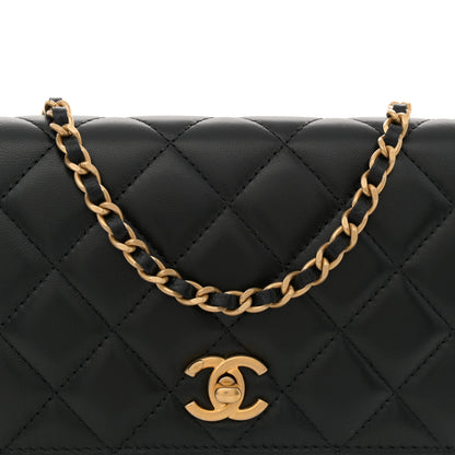 Chanel Lambskin Quilted CC Pearl Crush Wallet on Chain WOC Black 9 of 12