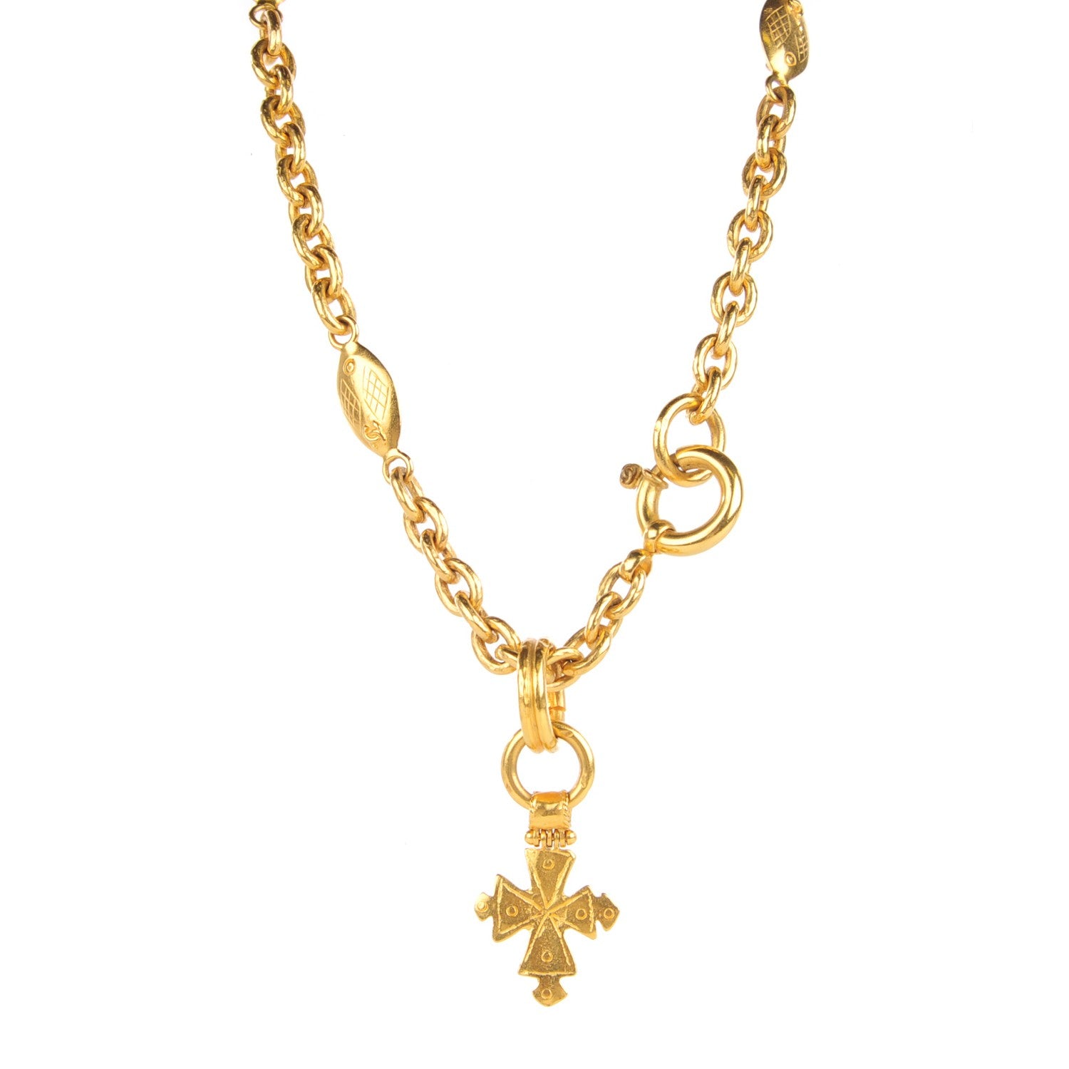 Chanel Long CC Cross Pendant Necklace Gold 1 of 3