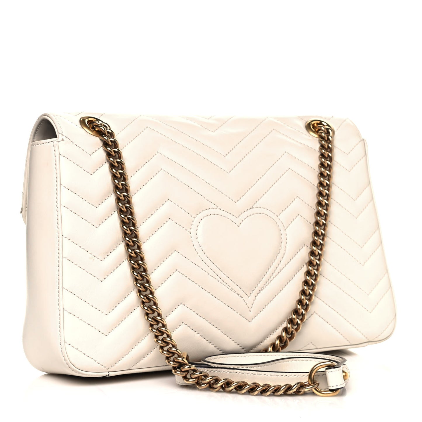 Calfskin Matelasse Animal Studs Medium GG Marmont Shoulder Bag Mystic White