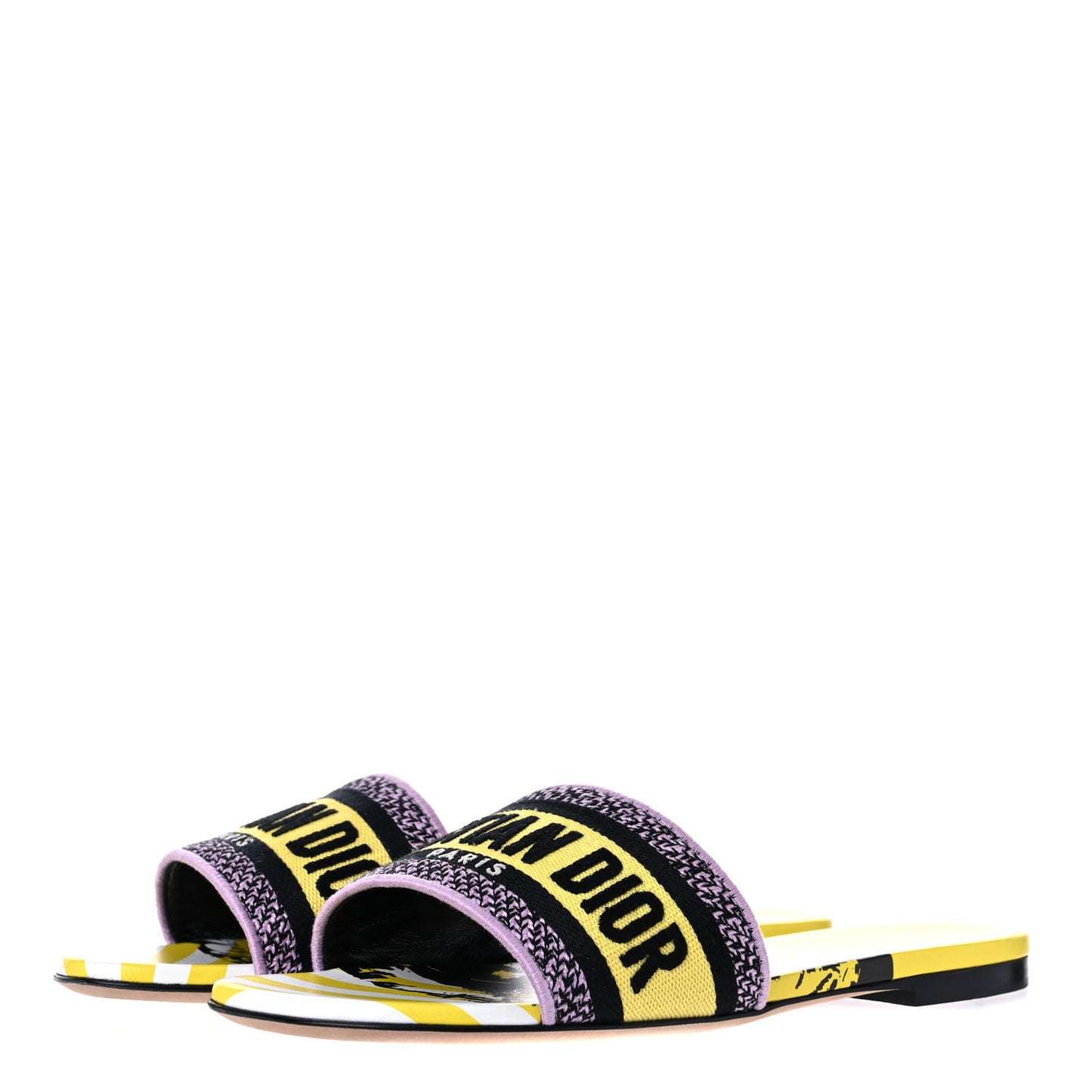 Canvas D-Jungle Pop Embroidered Dway Flat Slide Sandals 37 Bright Yellow Pink Multicolor