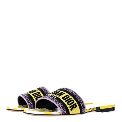 Christian Dior Canvas D-Jungle Pop Embroidered Dway Flat Slide Sandals 37 Bright Yellow Pink Multicolor 3 of 10