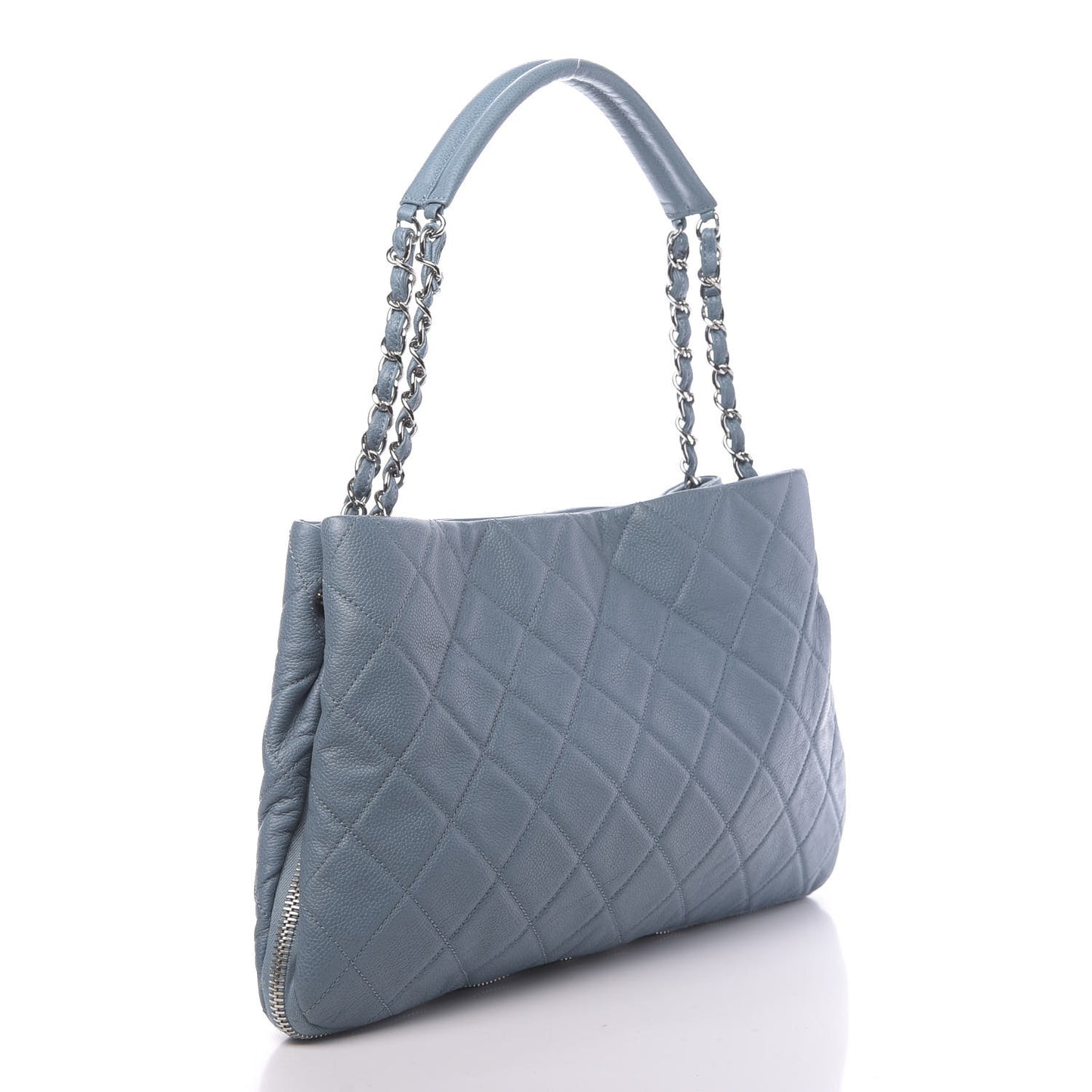 Caviar Quilted Expandable Zip Shoulder Bag Blue