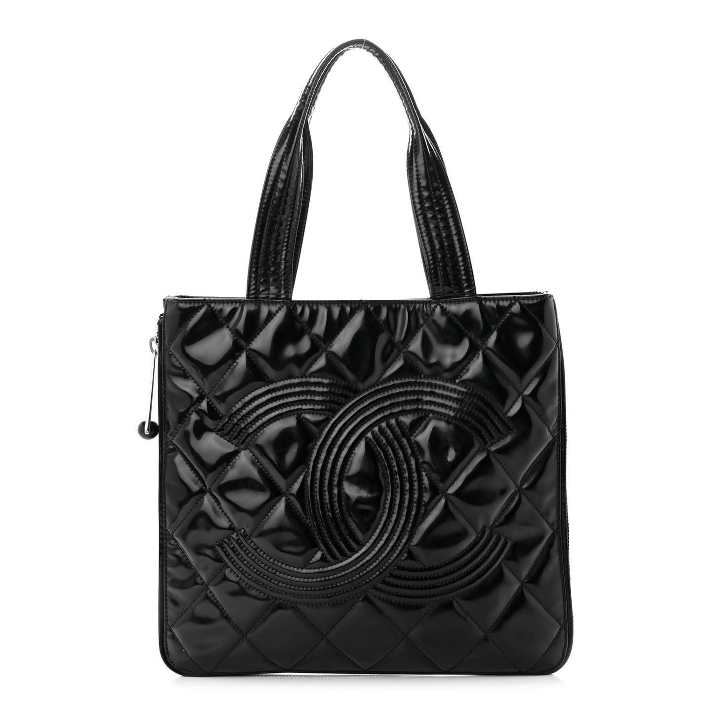 Patent Quilted Expandable CC Shoping Tote Black