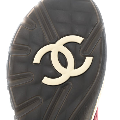Chanel Tweed Suede Calfskin Grained Calfskin Womens CC Sneakers 37 Burgundy Black Silver 8 of 9