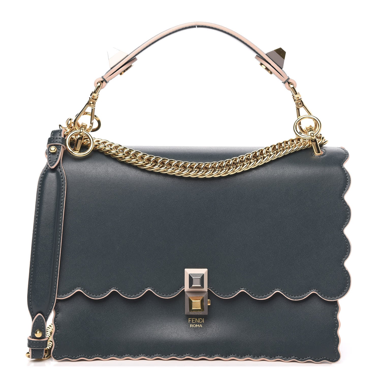 Fendi Vitello Liberty Scalloped Studded Kan I Shoulder Bag Amazzonia 1 of 10
