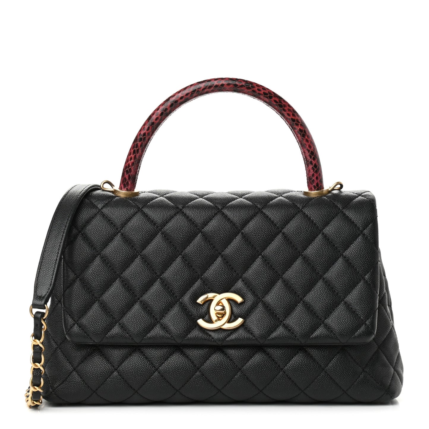 Caviar Elaphe Quilted Small Coco Handle Flap Black