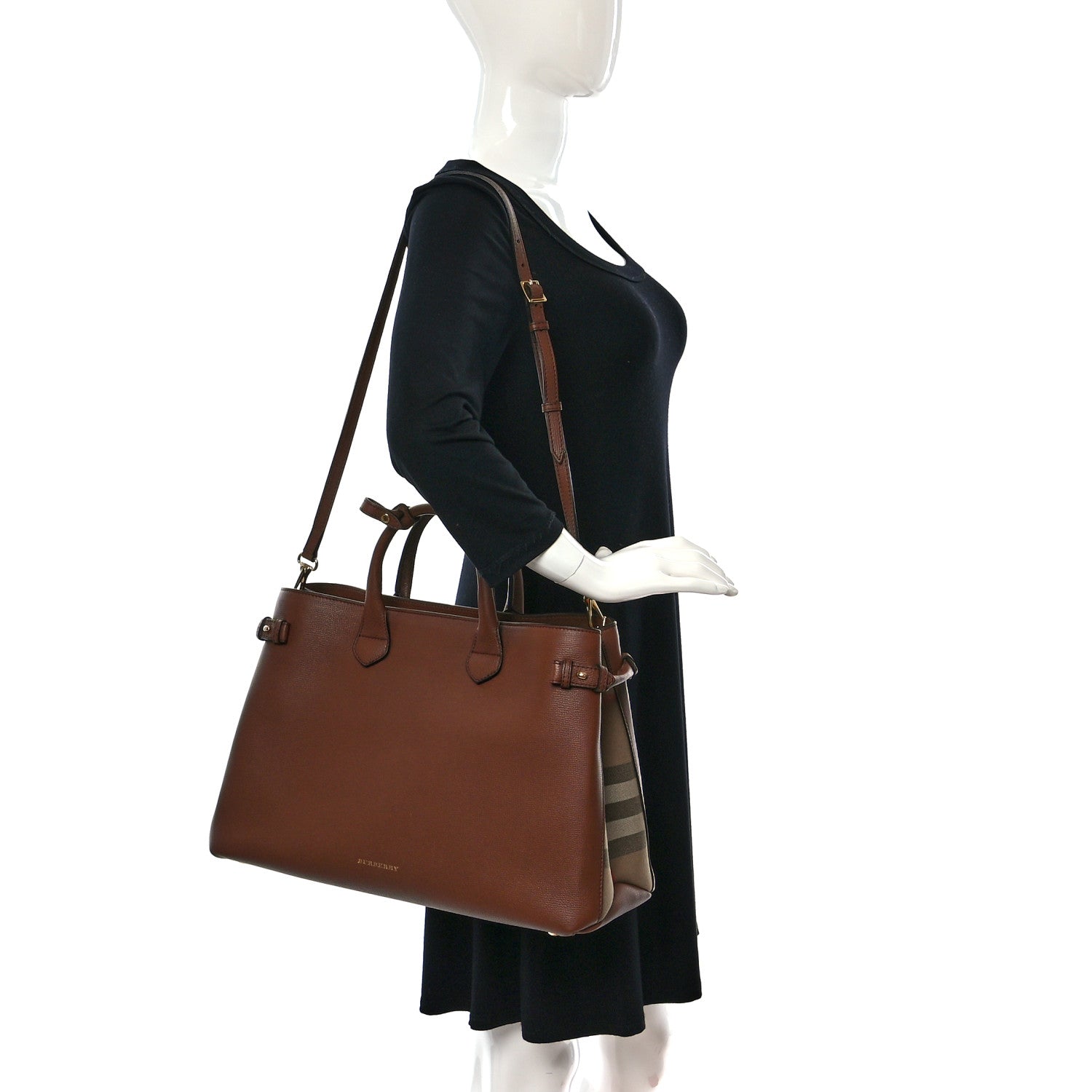 Burberry Grainy Calfskin House Check Large Banner Tote Tan 2 of 10