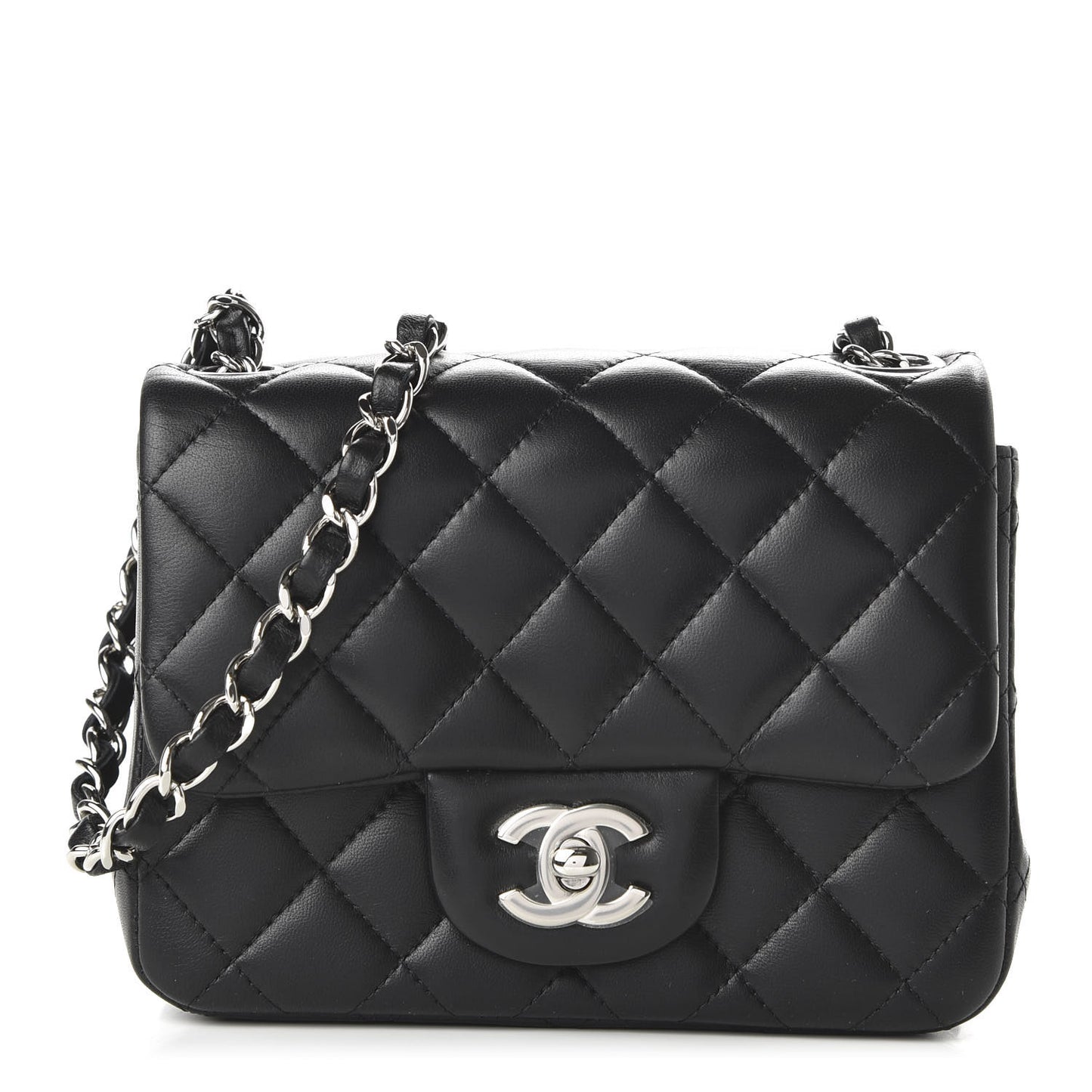 Lambskin Quilted Mini Square Flap Black
