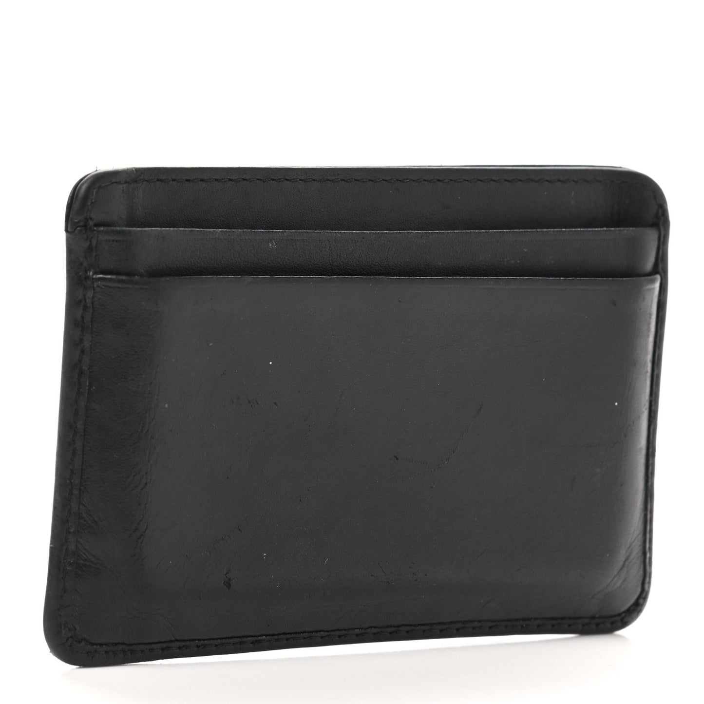 Calfskin Quilted Cambon Card Holder Black