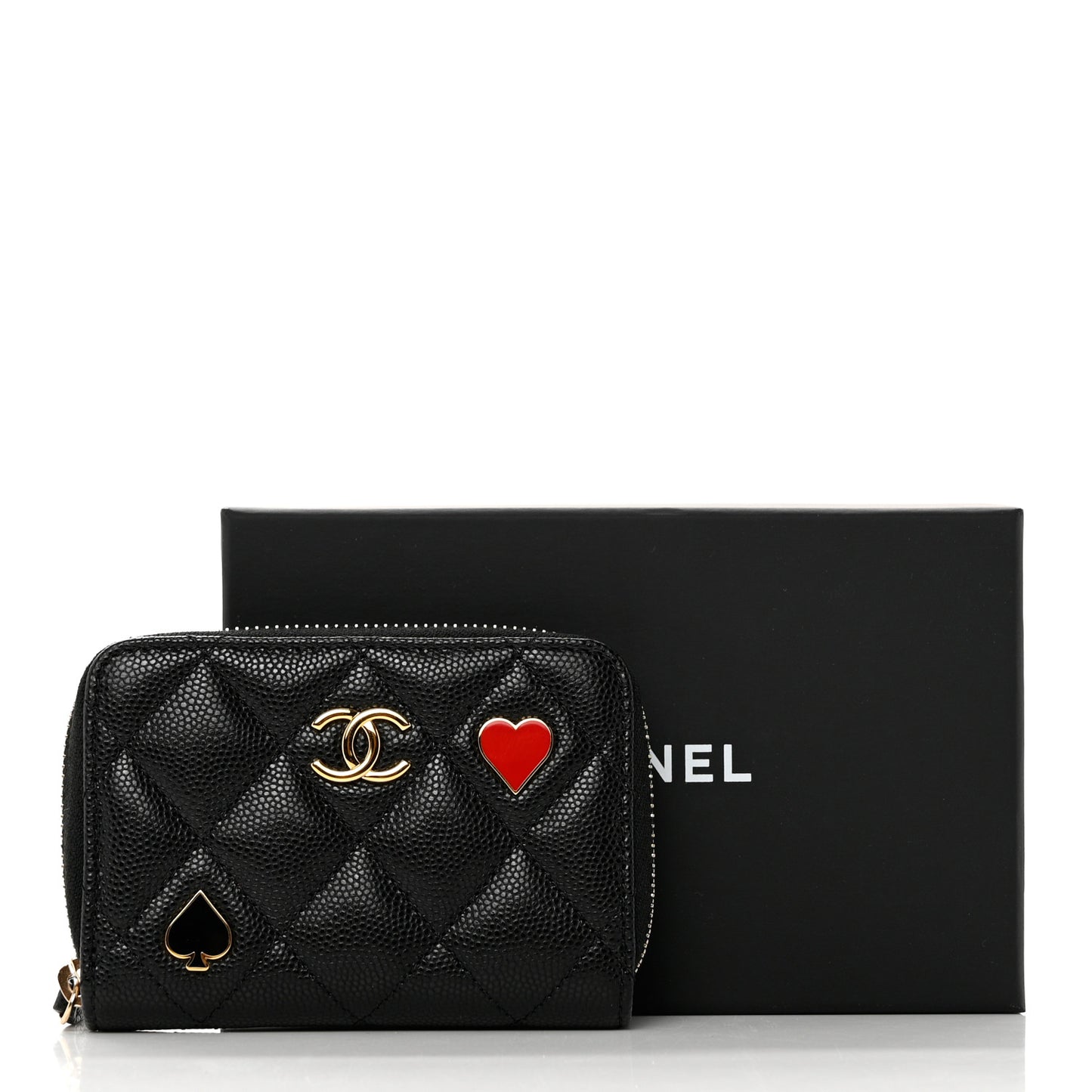 Caviar Enamel Coco Casino Quilted Zip Coin Purse Black