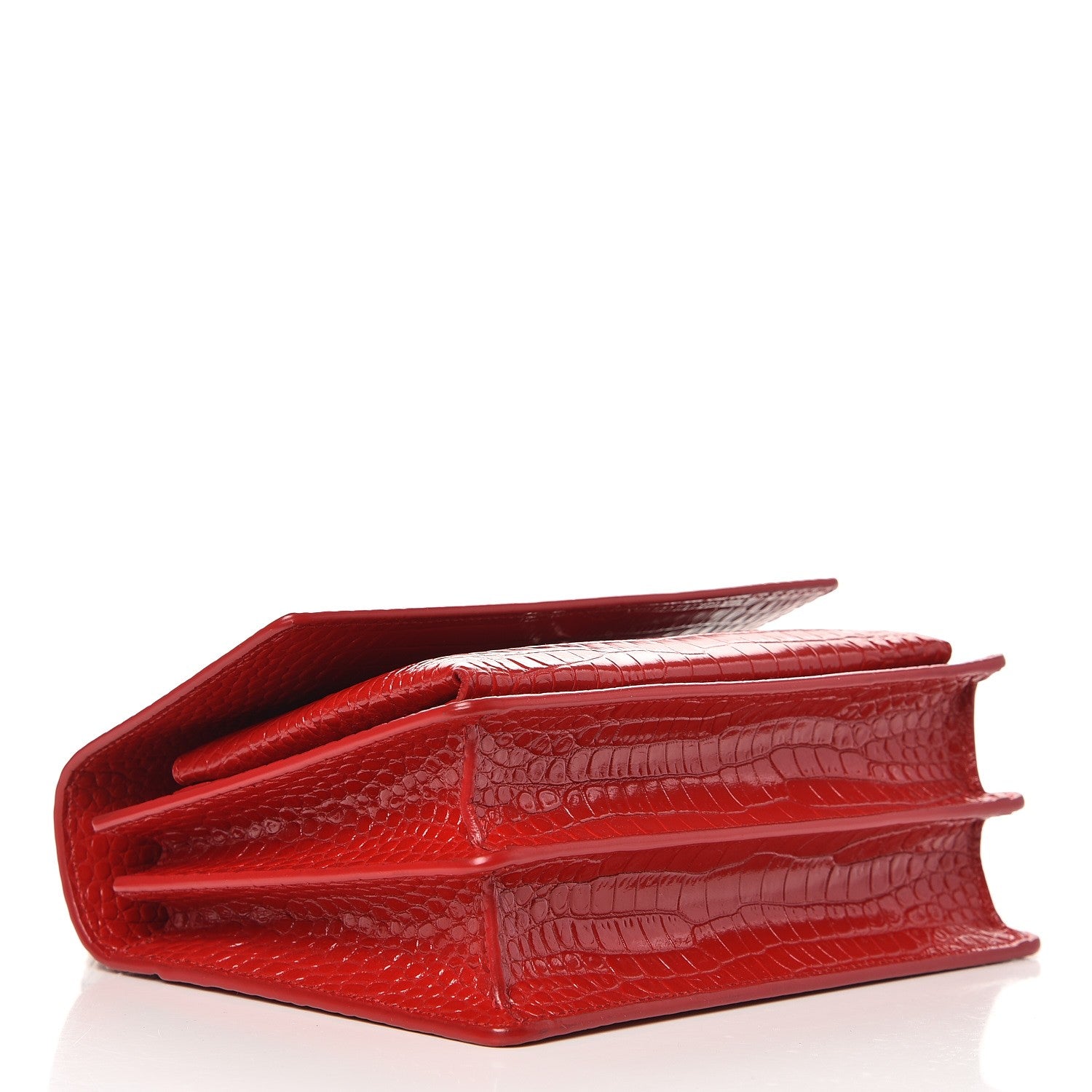 Saint Laurent Calfskin Crocodile Embossed Medium Monogram Sunset Rouge Eros 5 of 9